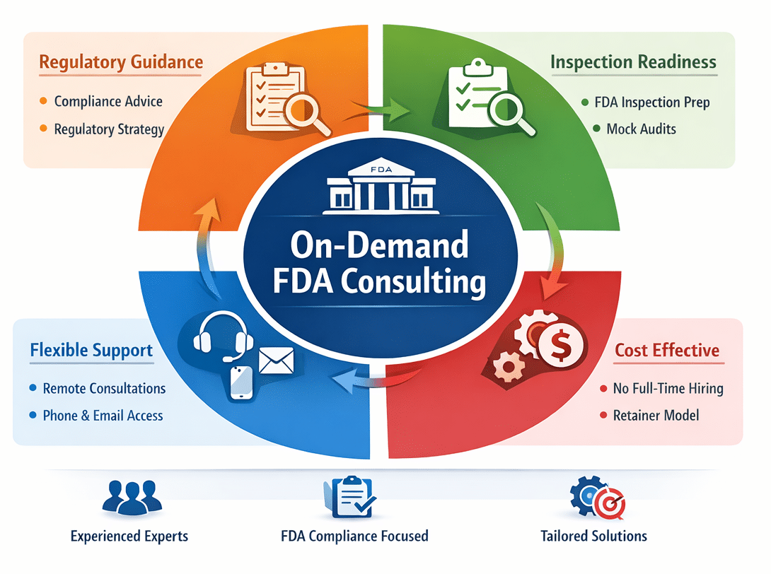 On-Demand FDA Consulting for medical device, drug, and combination products manufacturers around the world.