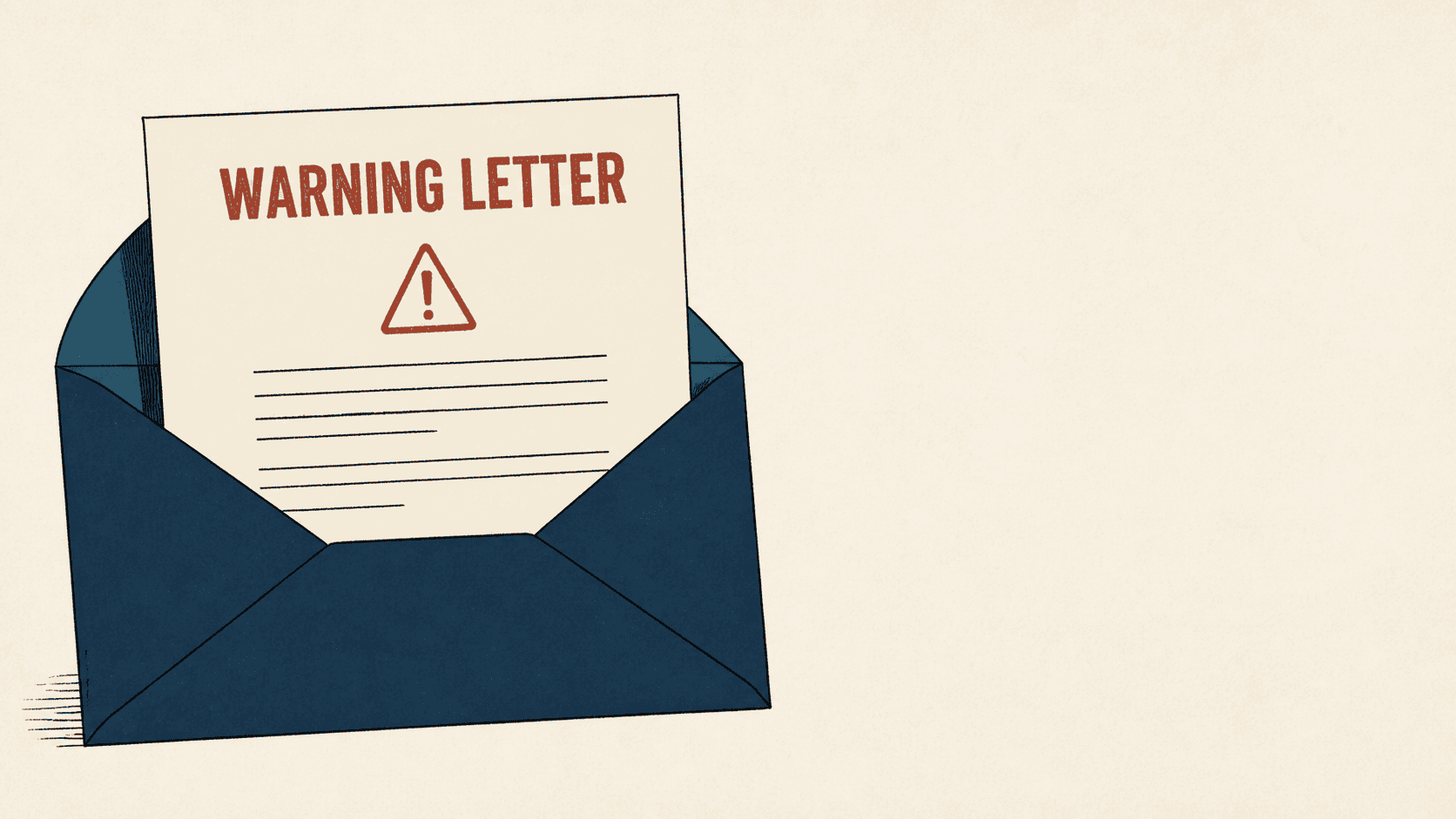 Warning Letter emerging from an envelope with a red caution symbol.